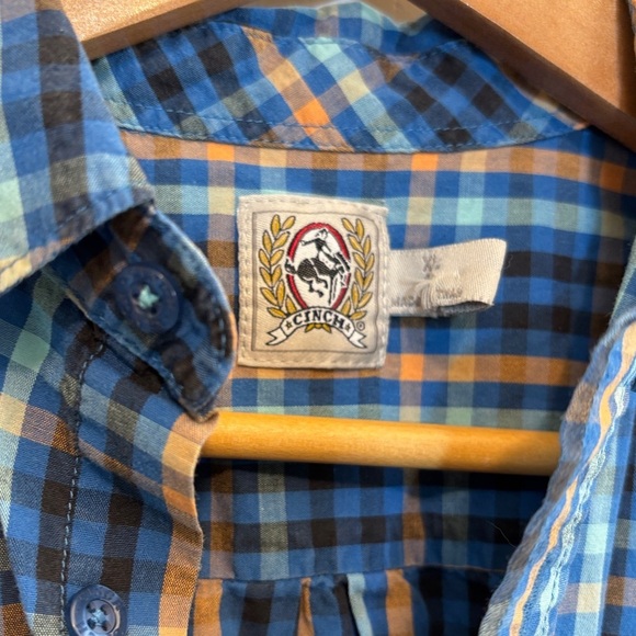 Cinch Blue and Orange Button Down Shirt Lightweight Plaid - Picture 3 of 3